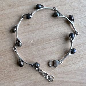 Fair trade 925 Sterling silver black pearls bracelet